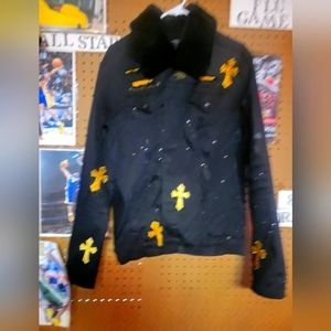 Black Denim Fur Jacket by Smoke Rise Men Large blk/gold